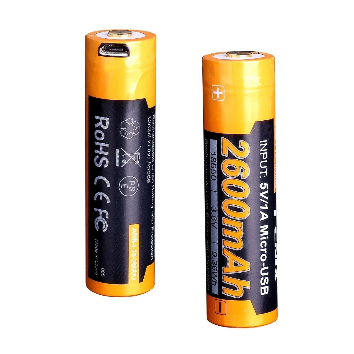 Акумулятор 18650 Fenix (2600 mAh) micro usb зарядка — Аксесуари