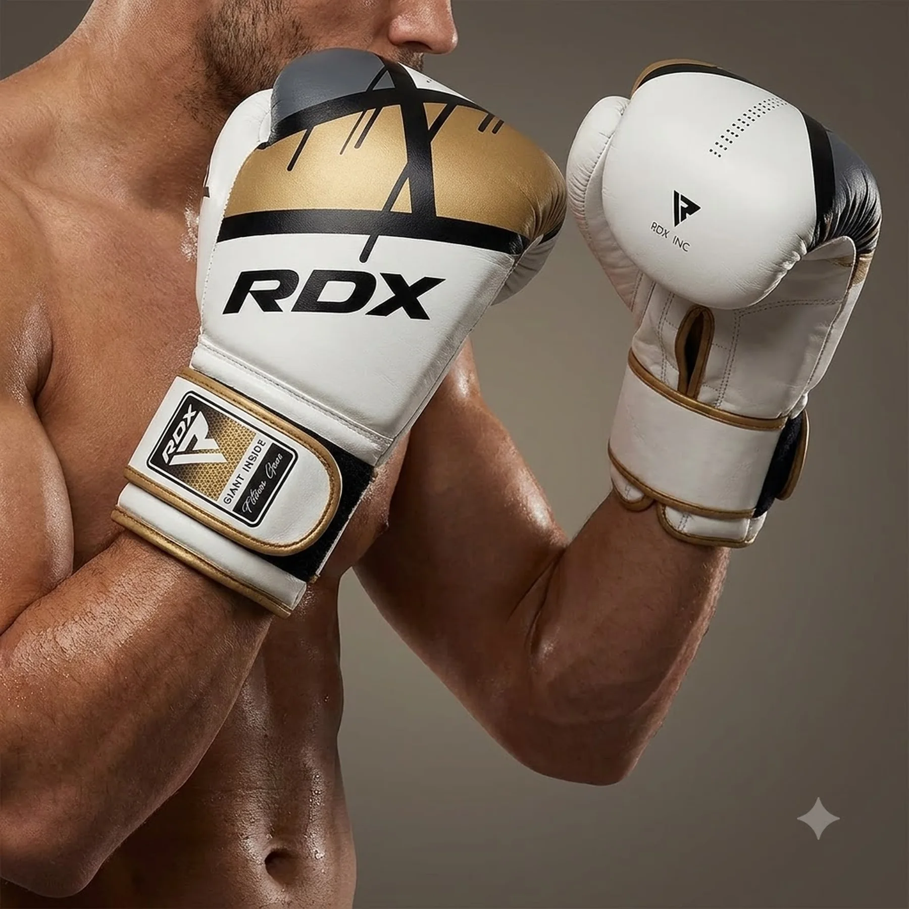 Боксерські рукавиці RDX BOXING GLOVES BGR-F7 білий, золотий 10 унцій (BGR-F7GL)
