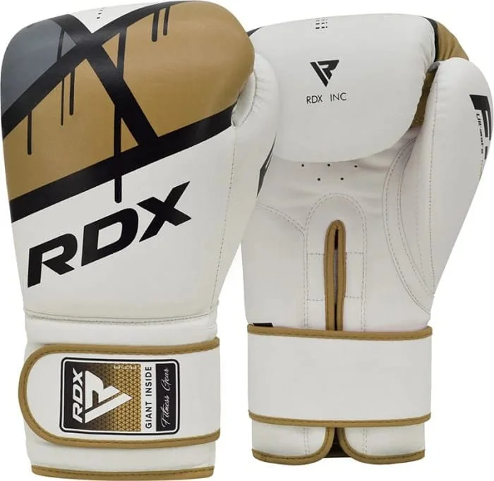 Боксерські рукавиці RDX BOXING GLOVES BGR-F7 білий, золотий 10 унцій (BGR-F7GL)