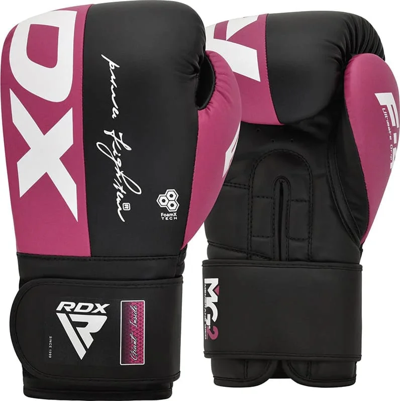 Боксерські рукавиці RDX BOXING GLOVES REX F4 чорний, рожевий 10 унцій (BGR-F4P)