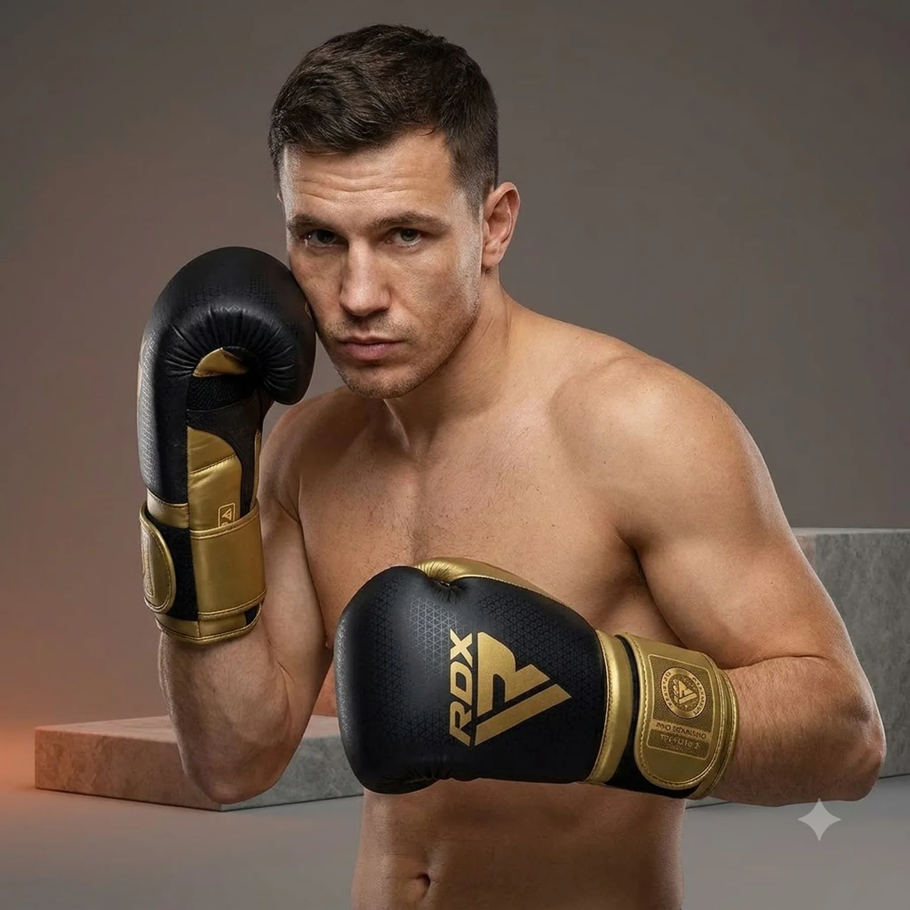 Боксерські рукавиці RDX MARK PRO SPARRING TRI LIRA 2 GOLDEN-14 унцій (капа в комплекті)