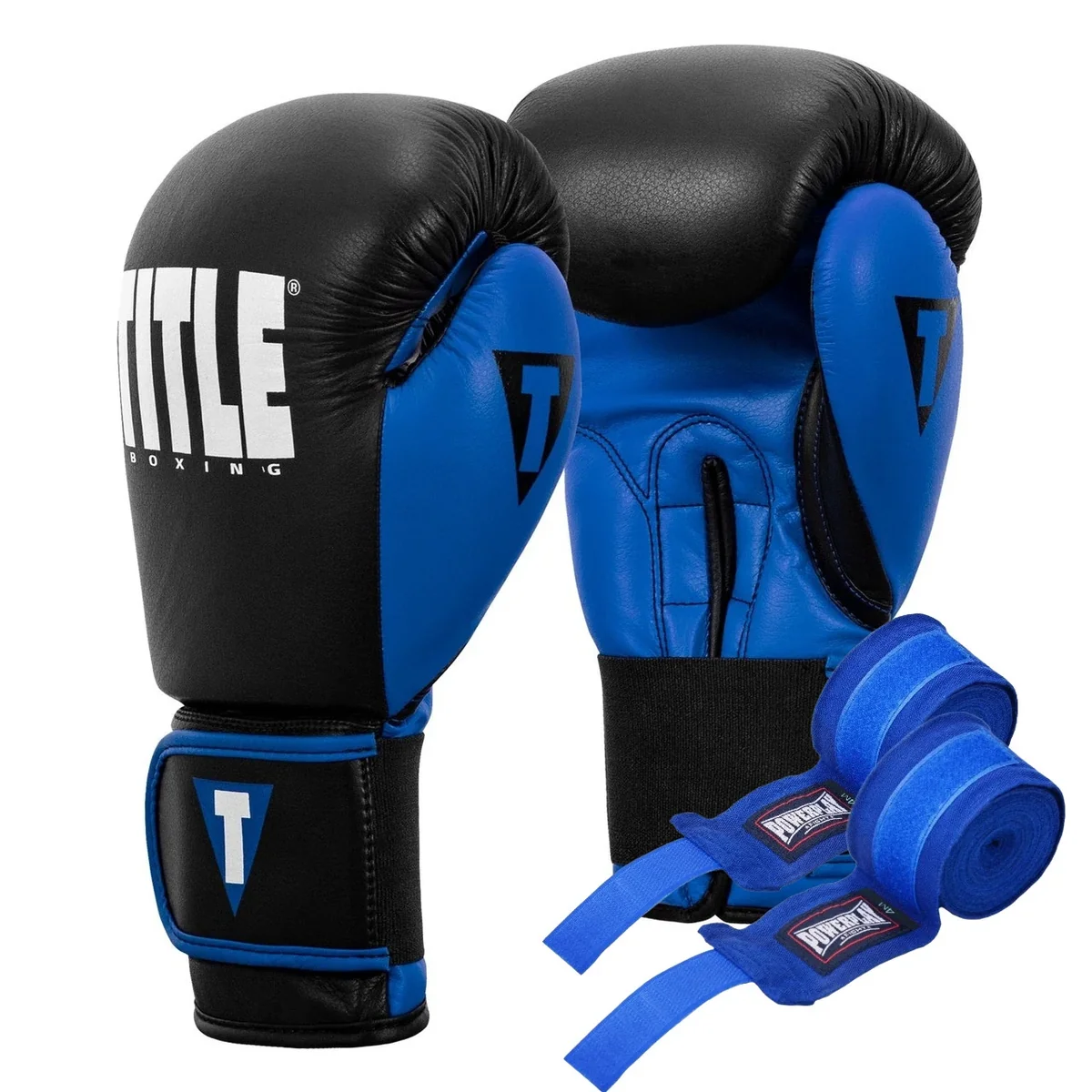 Боксерські рукавиці TITLE Boxing Dynamic Strike Black/Blue 12 oz (бинти 4м. у комплекті) — Аксесуари
