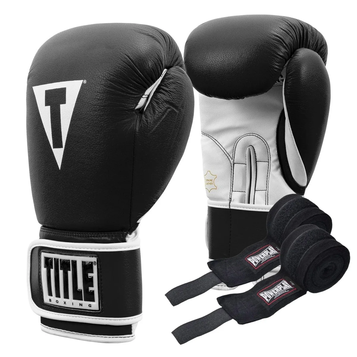 Боксерські рукавиці TITLE Boxing Pro Style Leather Gloves3.0 Black/White 14 oz (бинти 4м. в комплекті) — Аксесуари