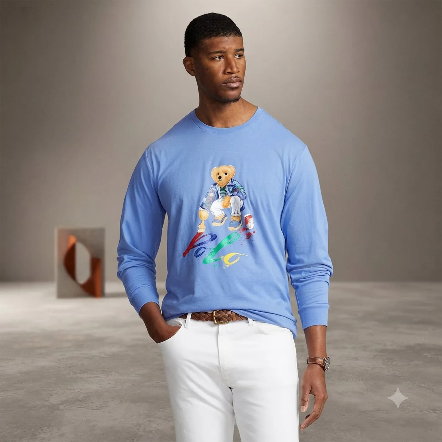 Чоловічий лонгслів Polo Ralph Lauren кофта з принтом 1159814103 (Блакитний, XL)