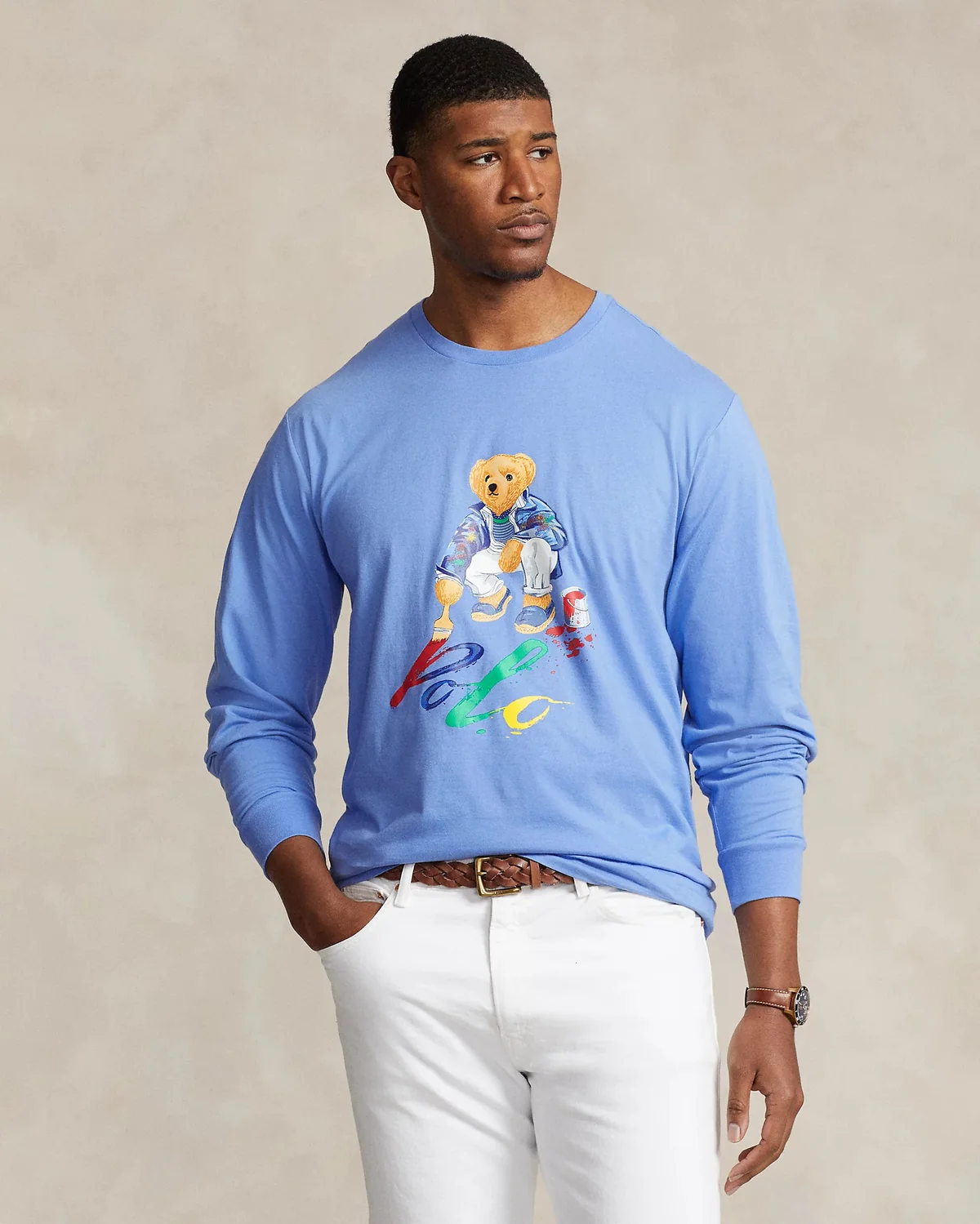 Чоловічий лонгслів Polo Ralph Lauren кофта з принтом 1159814103 (Блакитний, XL)