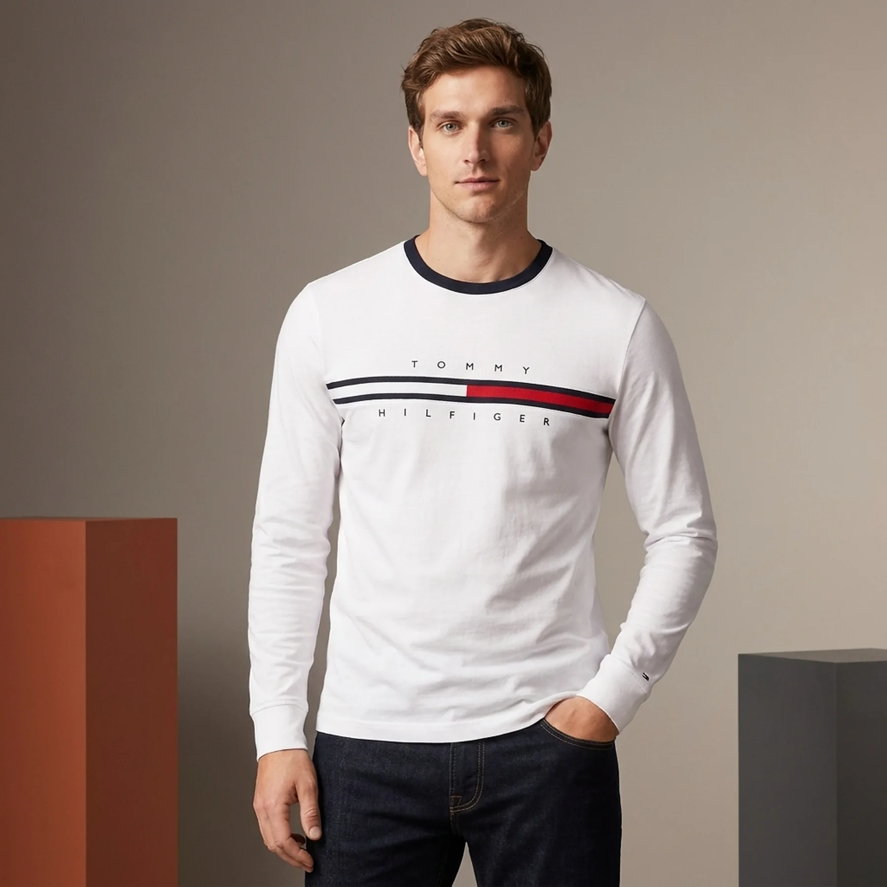 Чоловічий лонгслів Tommy Hilfiger кофта з логотипом 1159833177 (Білий XXL)