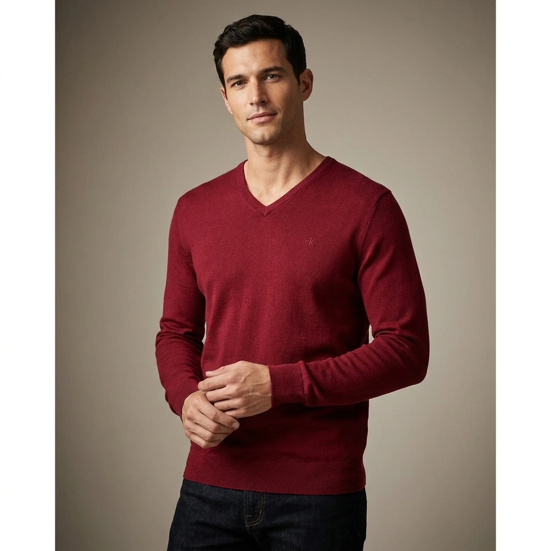 Чоловічий м'який светр Calvin Klein з логотипом 1159813663 (Бордовий, XS)