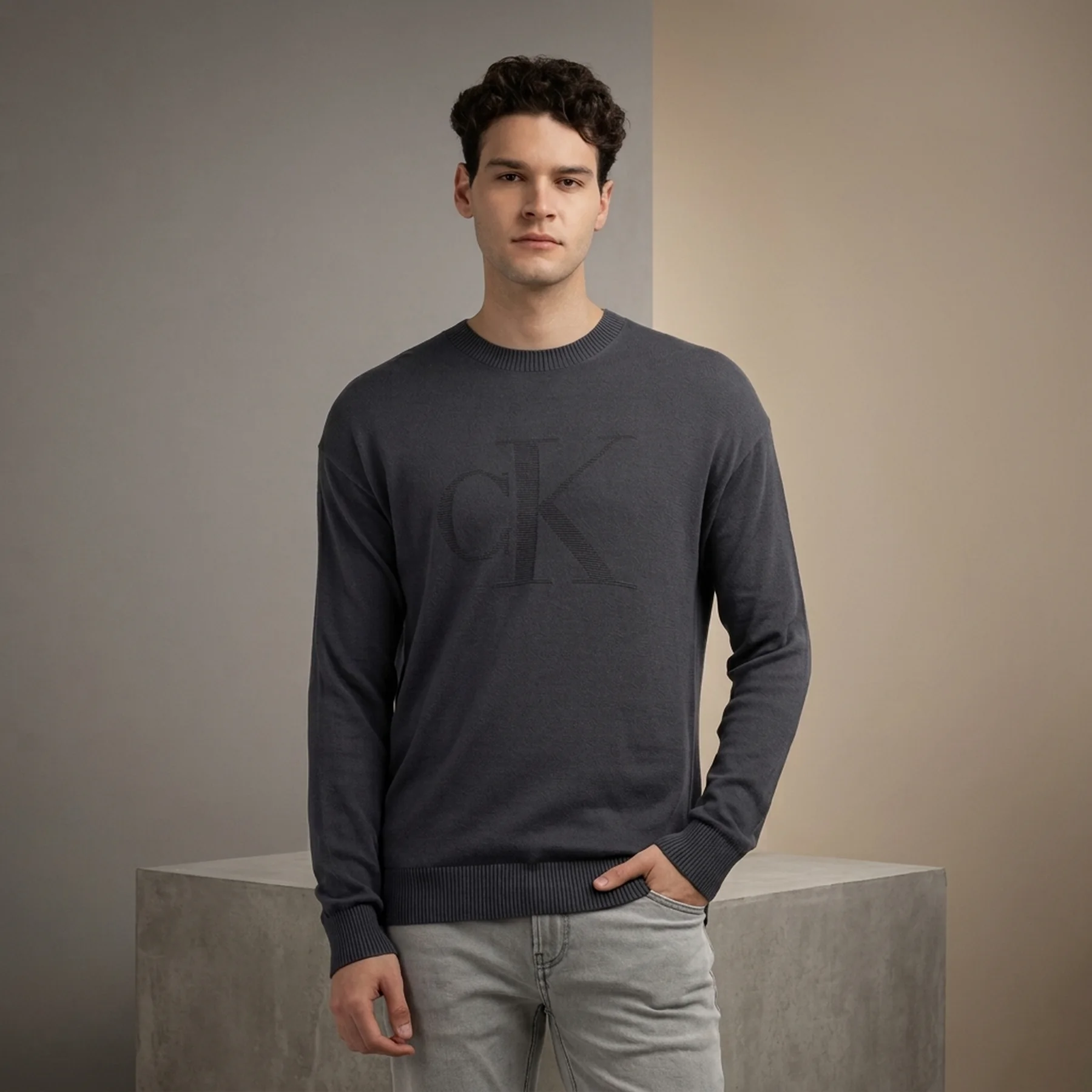 Чоловічий трикотажний светр Calvin Klein 1159850939 (Сірий XXL)