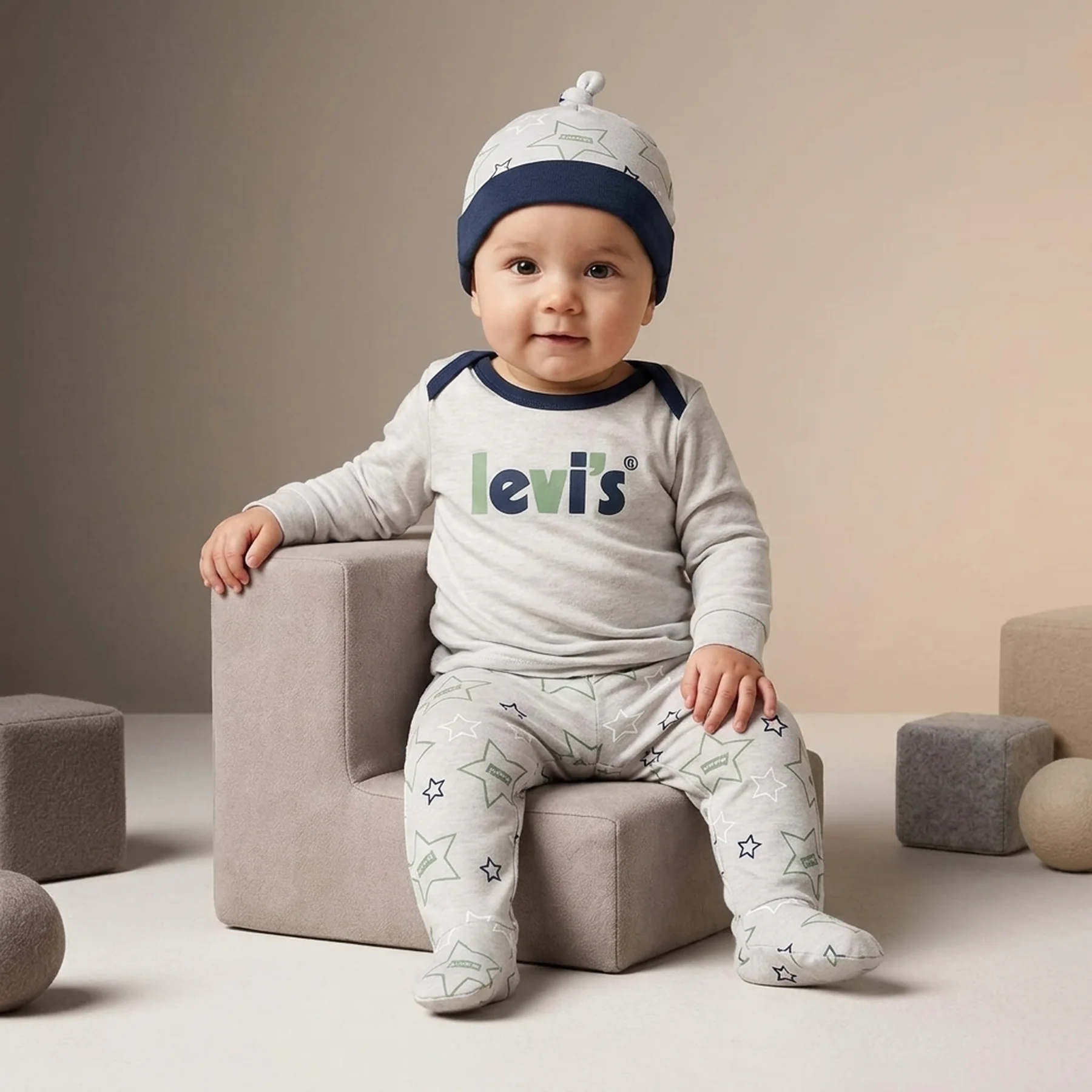 Дитячий комплект Levi's лонгслів, штани та шапочка 1159855715