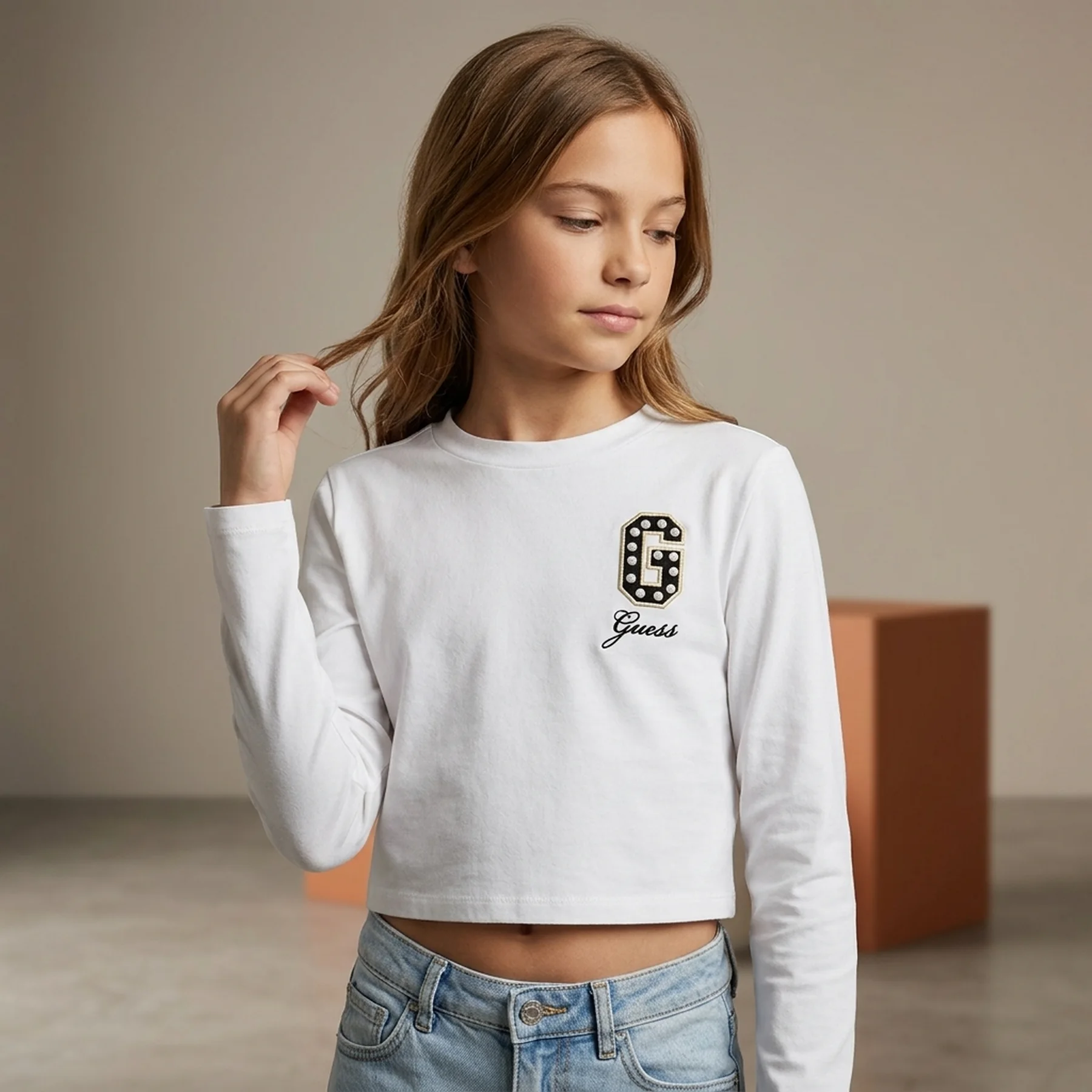 Дитячий лонгслів GUESS з логотипом з намистин 1159853165