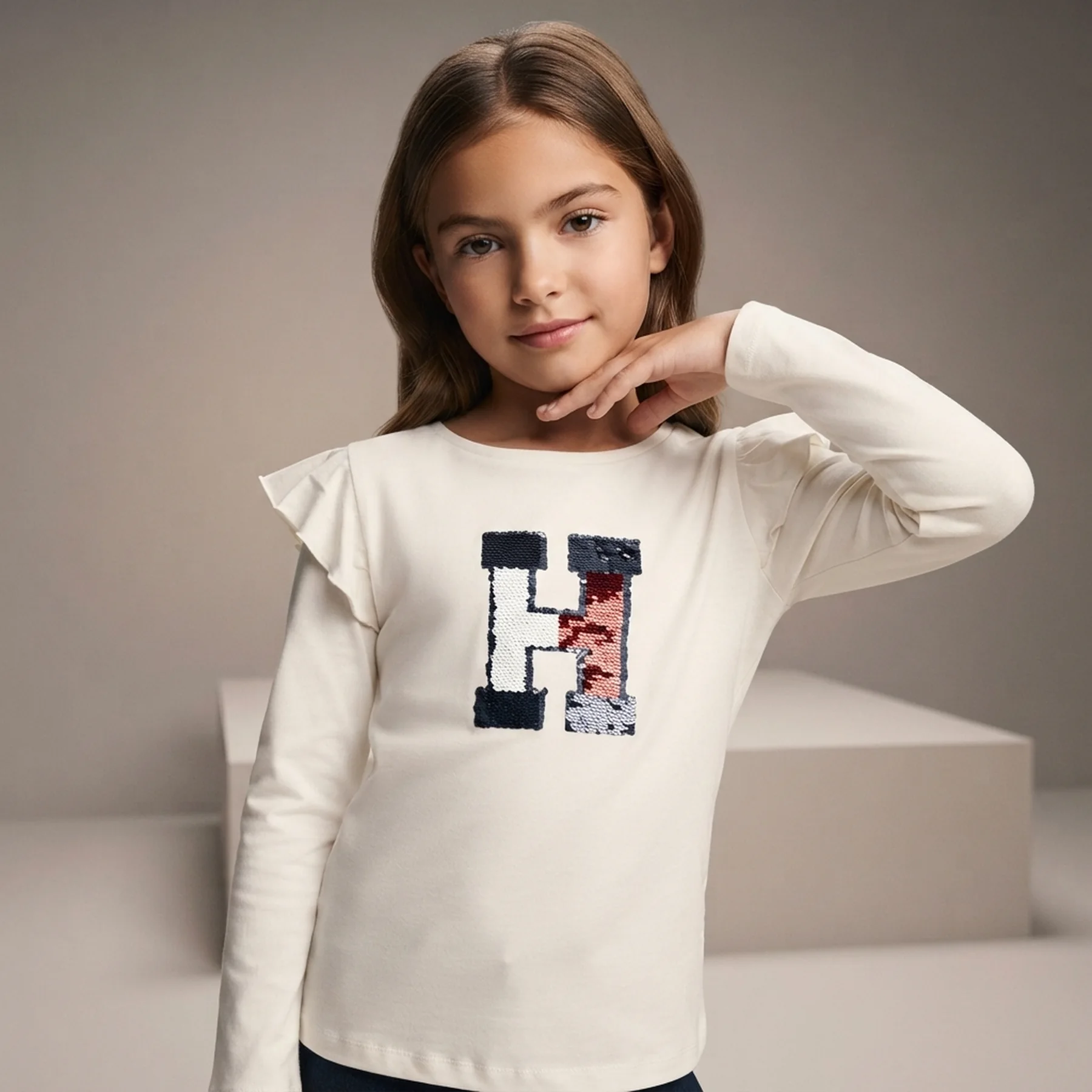 Дитячий лонгслів Tommy Hilfiger з логотипом з паєток 1159839461