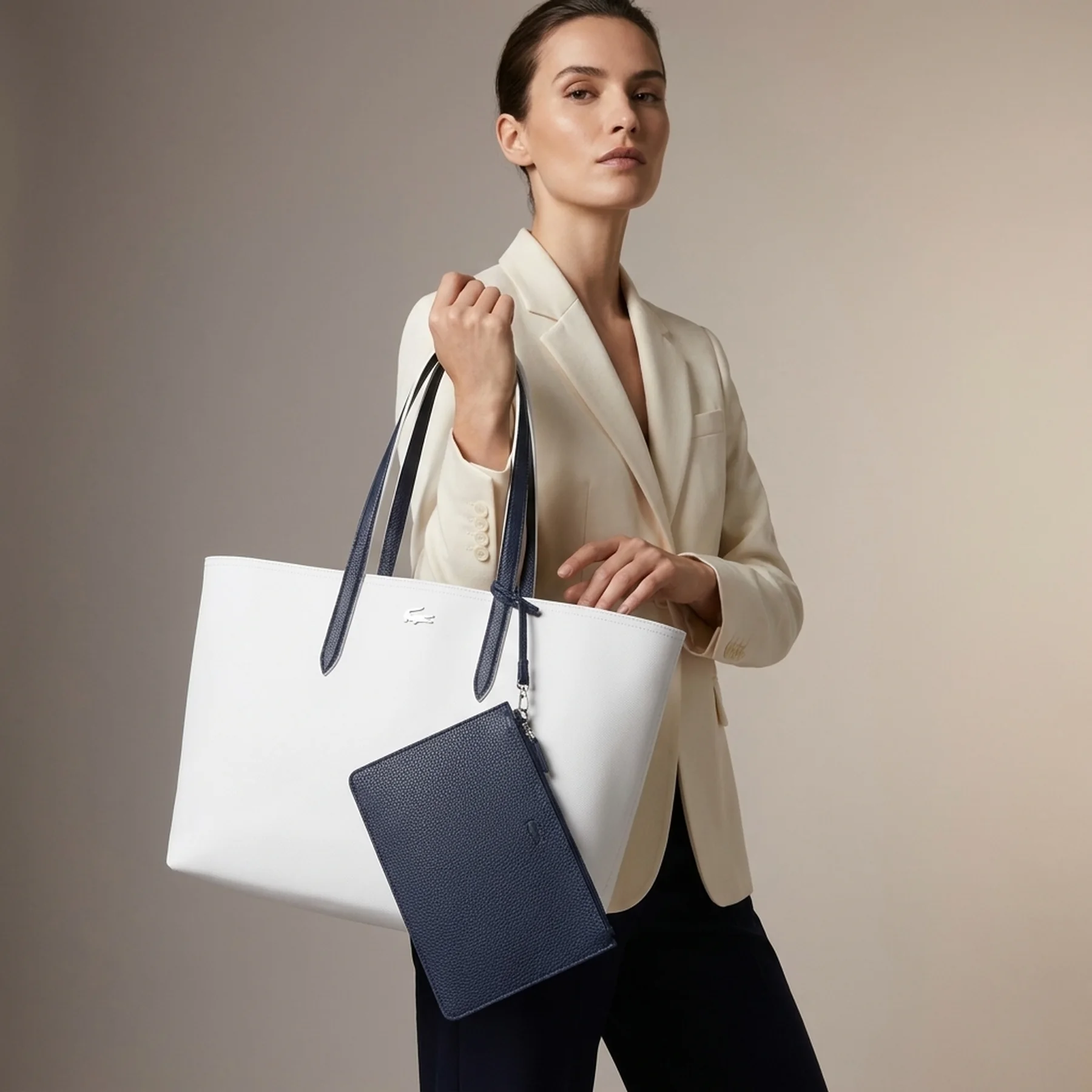 Двостороння сумка Lacoste з логотипом 1159851353 Синій/Білий