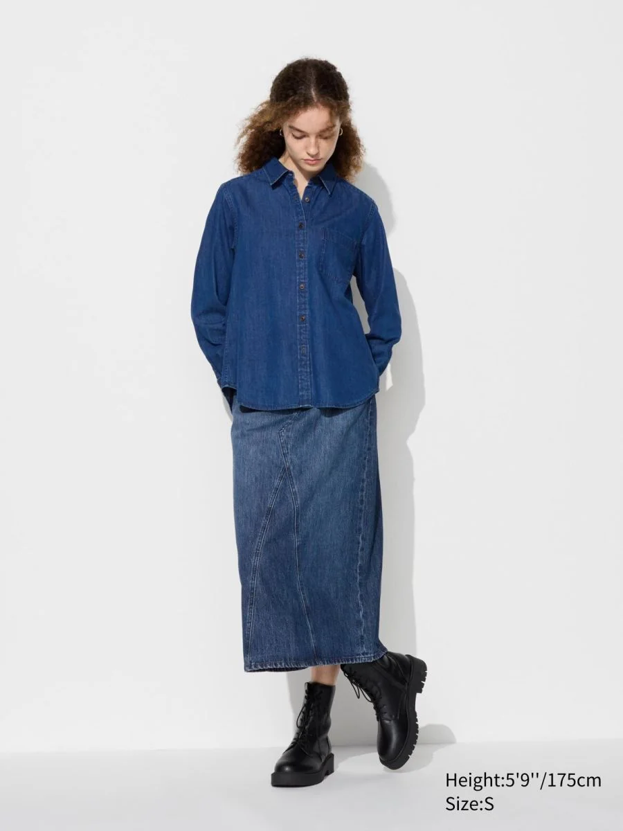 Джинсова сорочка UNIQLO 1159826153 (Синій S)