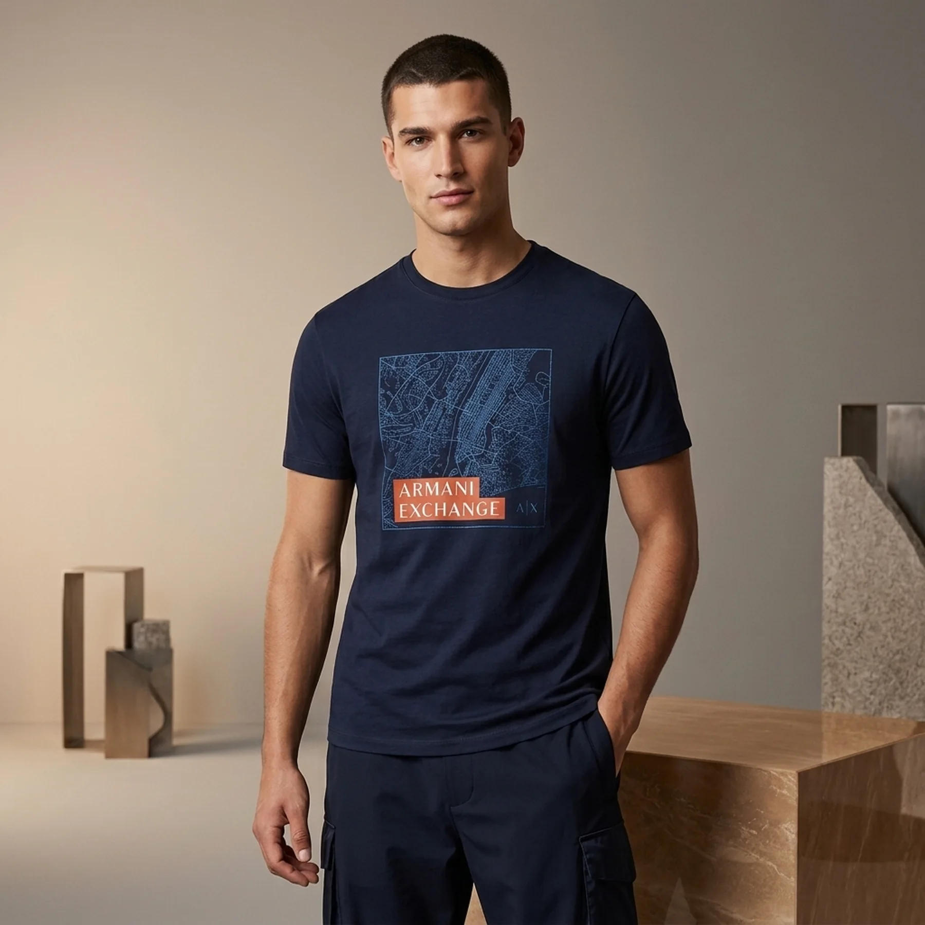 Футболка Armani Exchange з логотипом 1159799674 (Білий/синій, XL)
