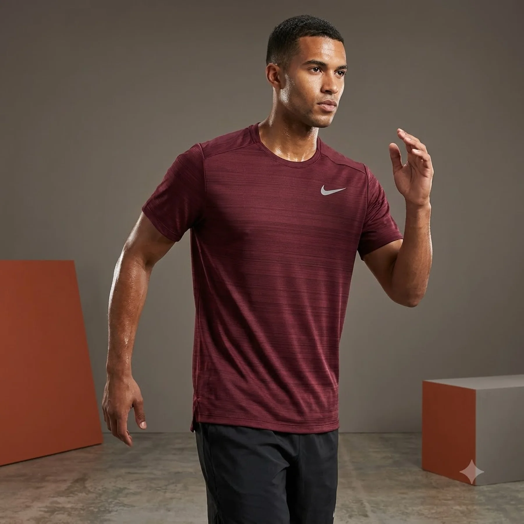 Футболка чоловіча Nike Dri Fit Miler Running Top Ss Bordo (AJ7565-681)