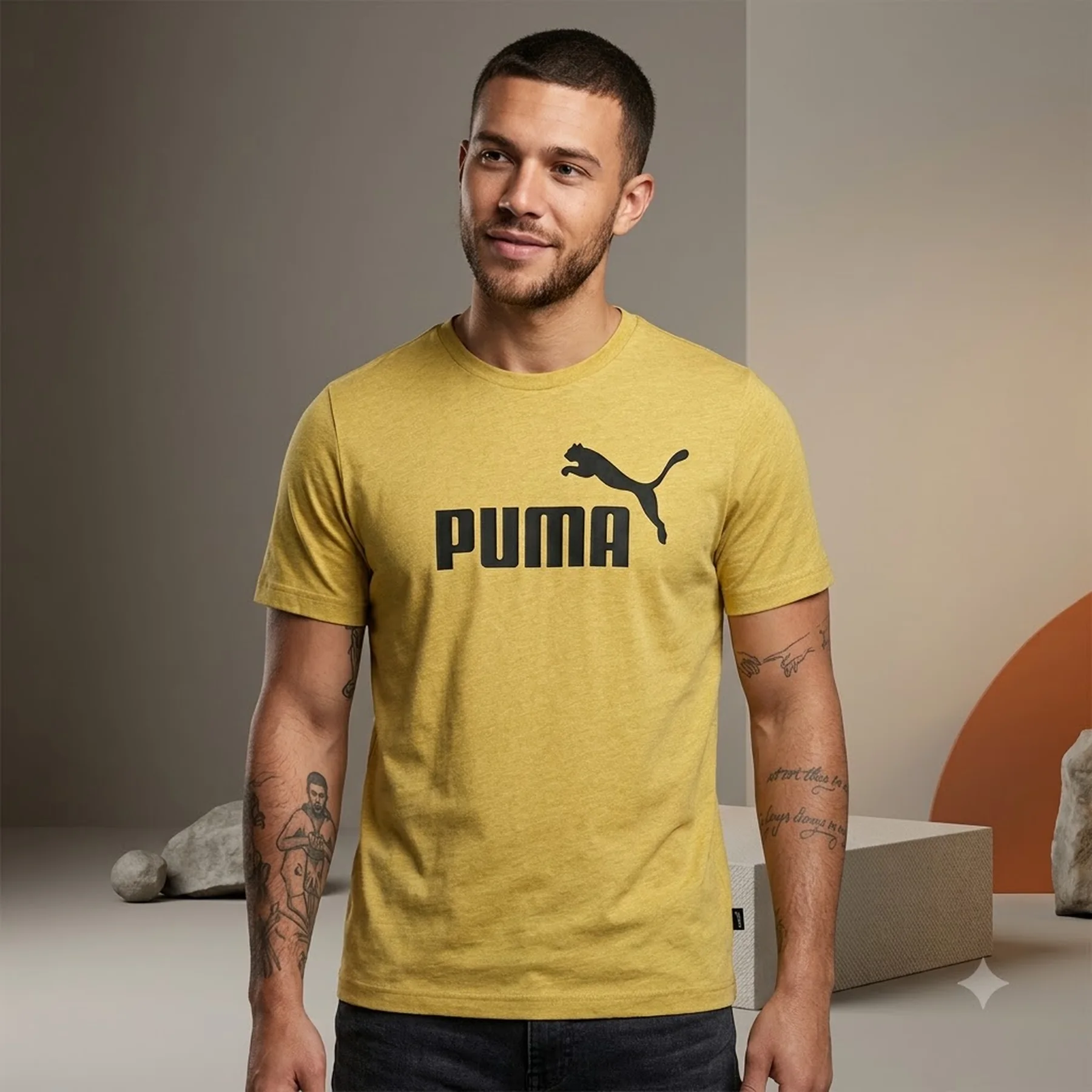 Футболка чоловіча Puma Essentials Heather Crew Neck Short Sleeve T-Shirt Casual - Yellow (586276-31)