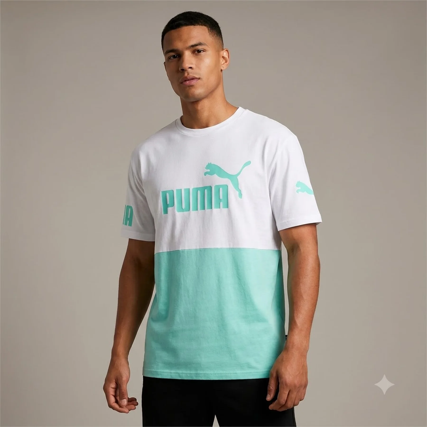 Футболка чоловіча Puma Power Colourblock White/Turquoise (673321-77)