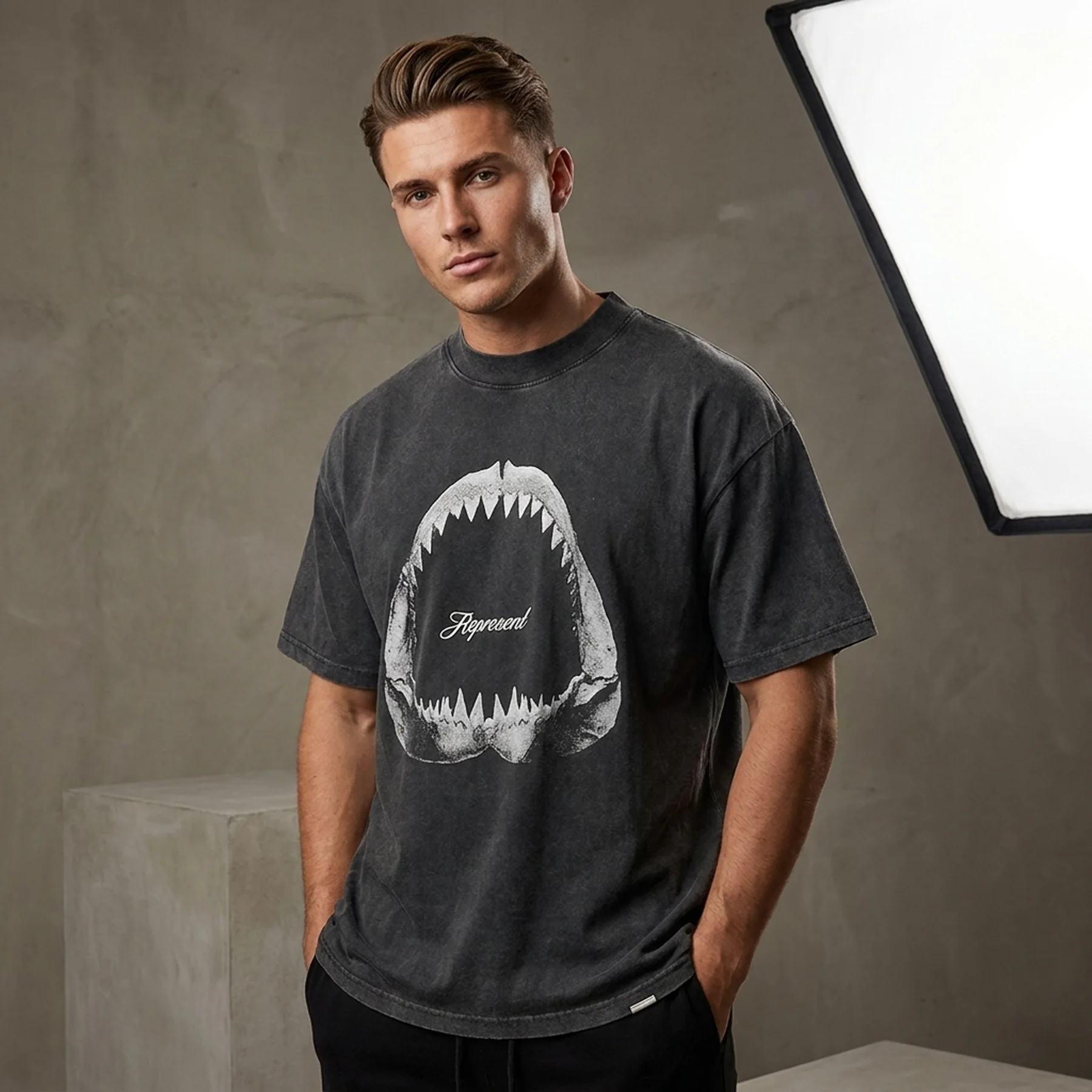 Футболка Represent Shark Jaws 'Vintage Grey'