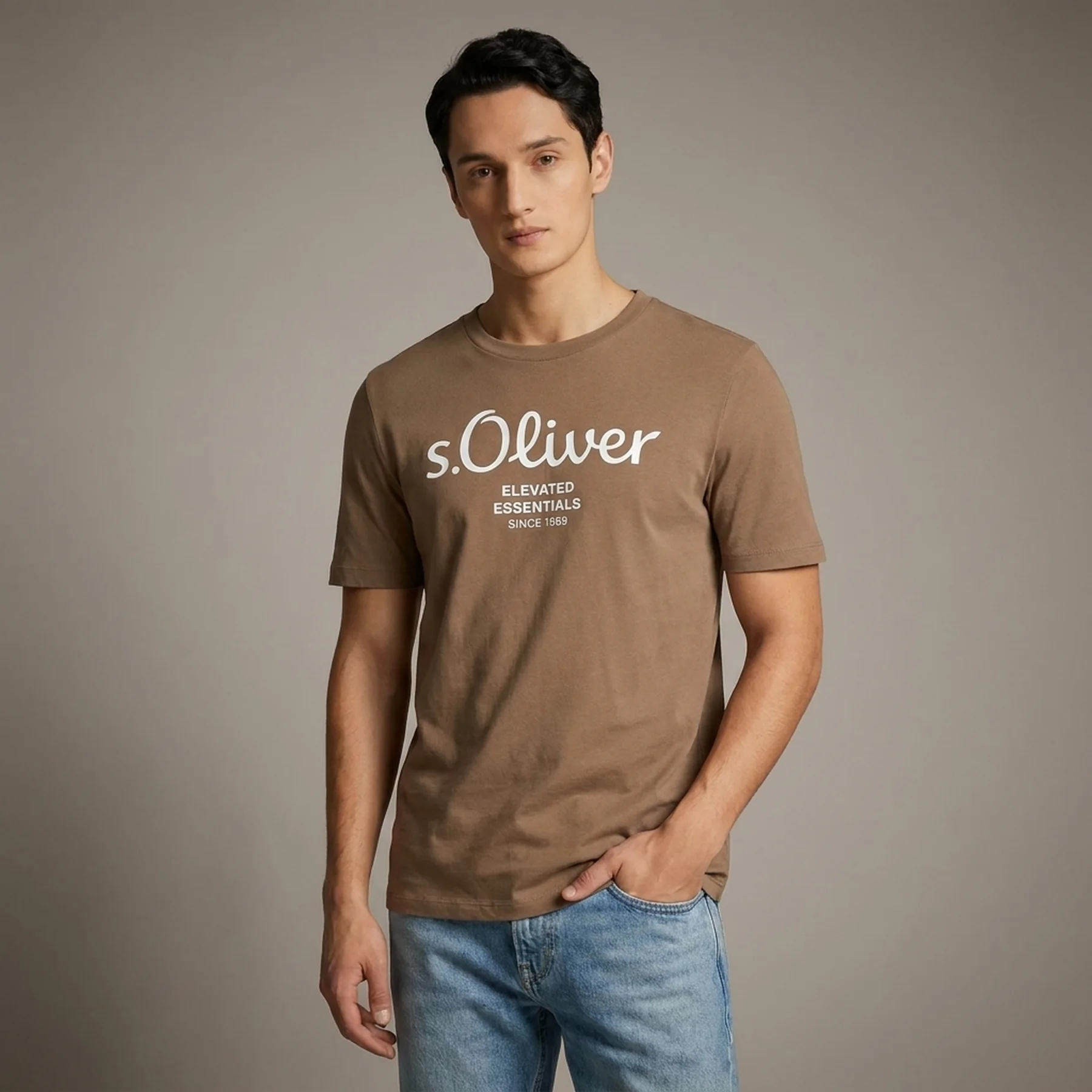 Футболка T-shirt à logo imprimé 2139909.84D1 s.Oliver L Коричневий