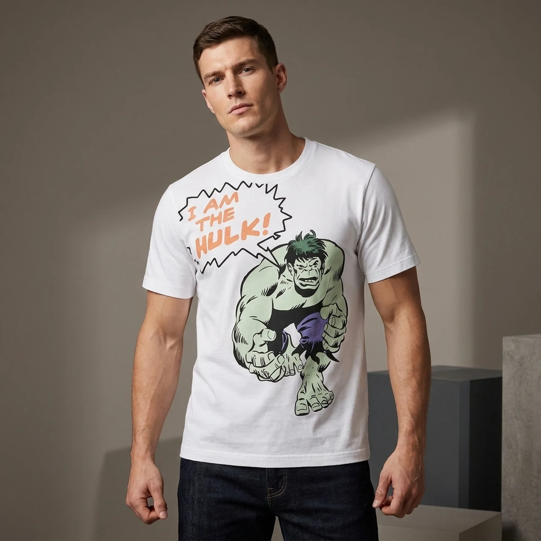 Футболка UNIQLO Marvel з принтом "I am the Hulk!" 1159812584 (Білий, M)
