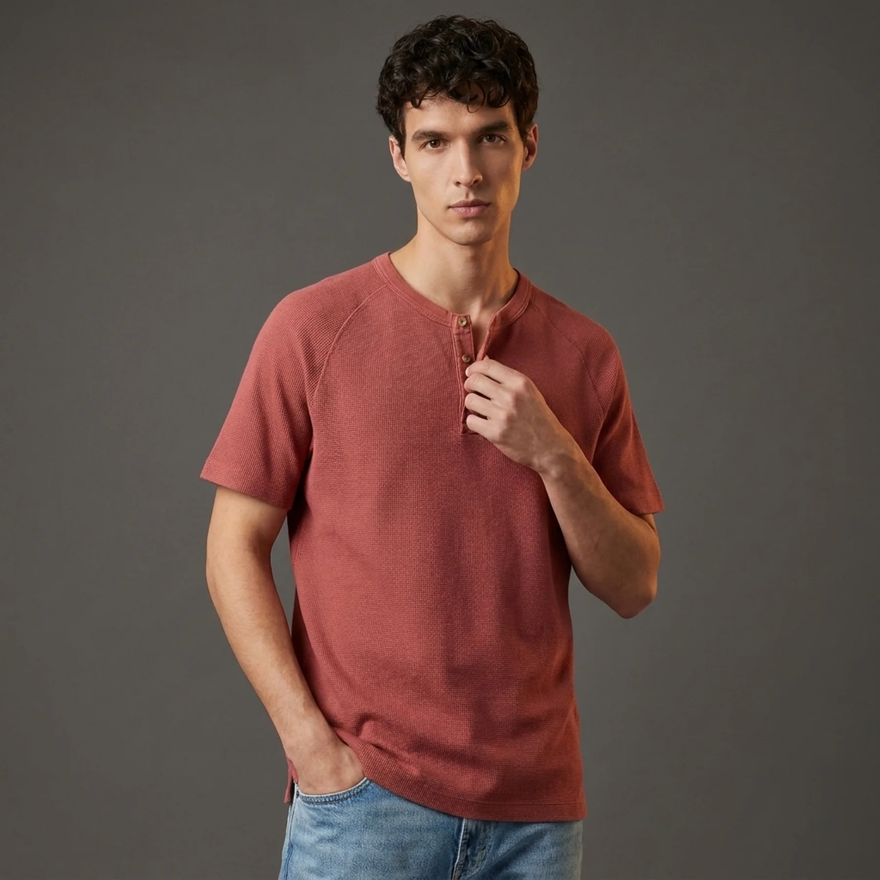 Футболка Waffle Henley Neck T-Shirt 2161840-4291 s.Oliver L Кораловий
