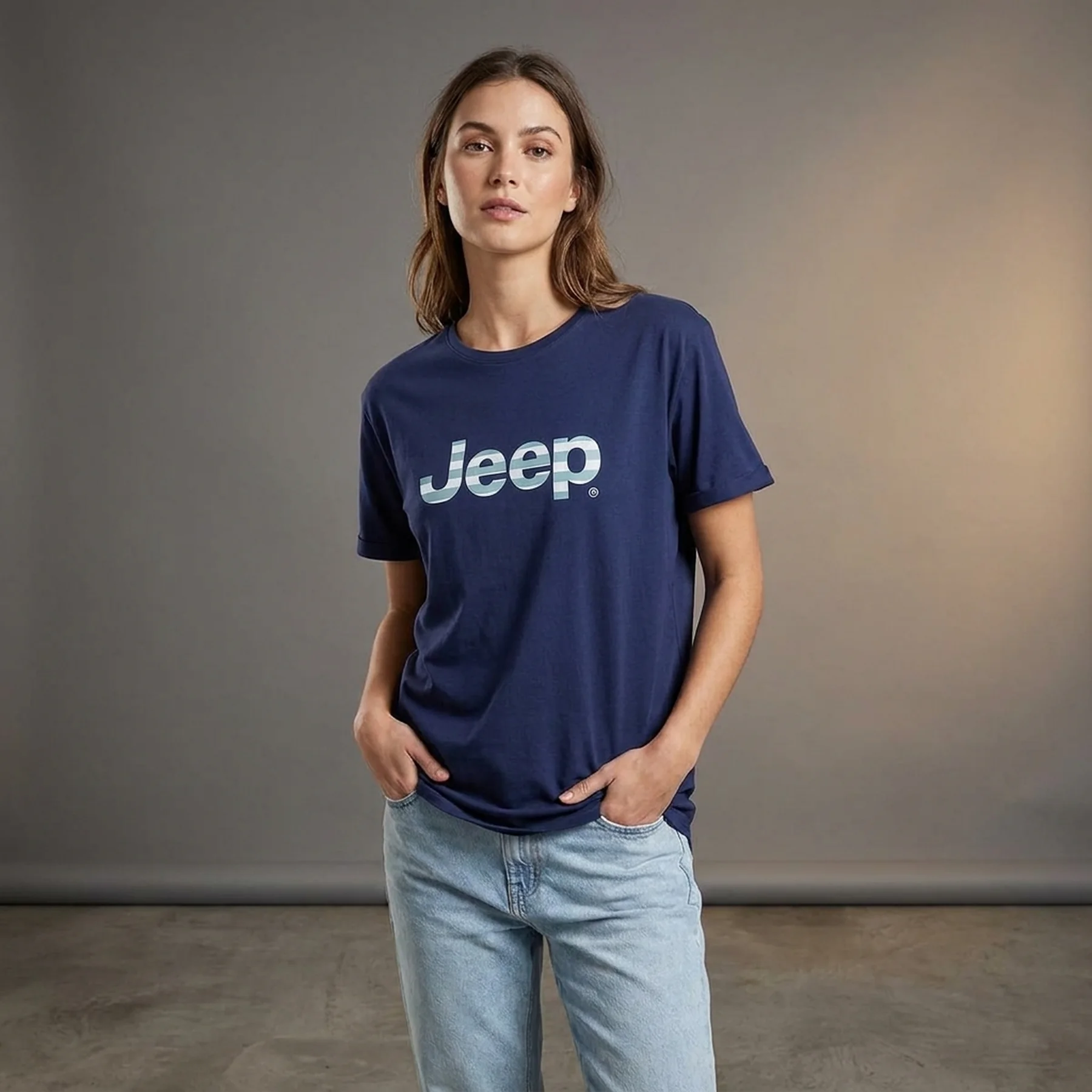Футболка жіноча Jeep J Woman T-Shirt Oversize Striped Print Turn-Up Sleeve J22w (O102611-A184)