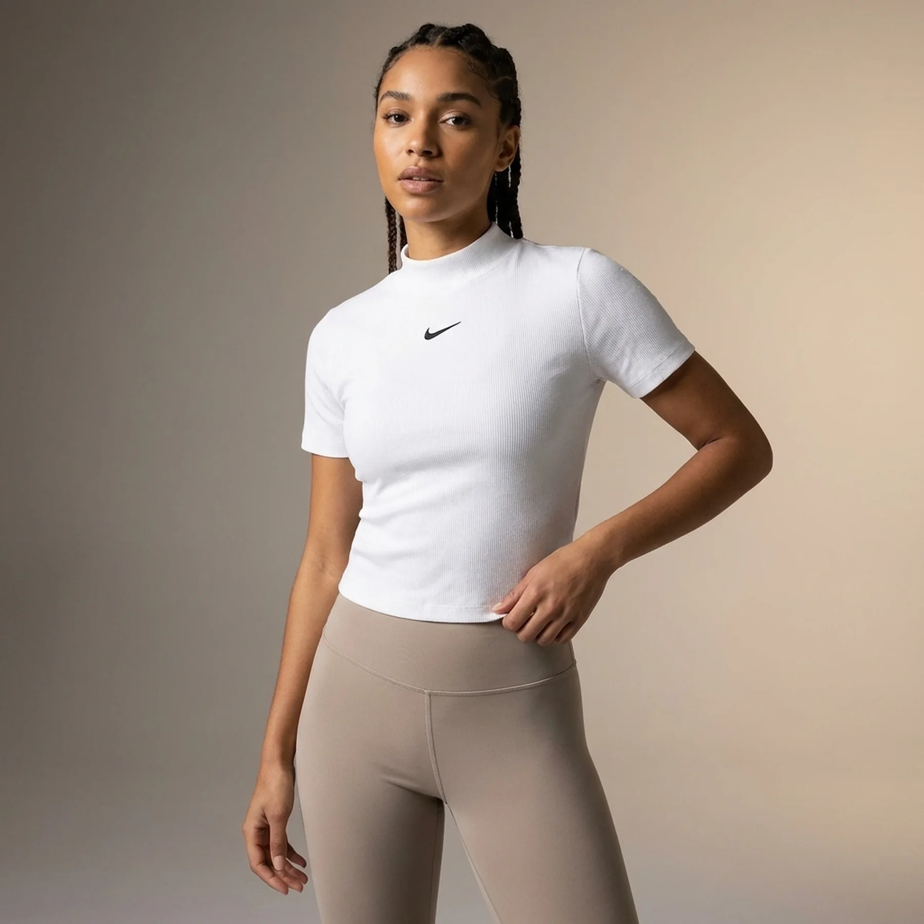 Футболка жіноча Nike Essntl Rib Mock Ss Top (DV7958-100)