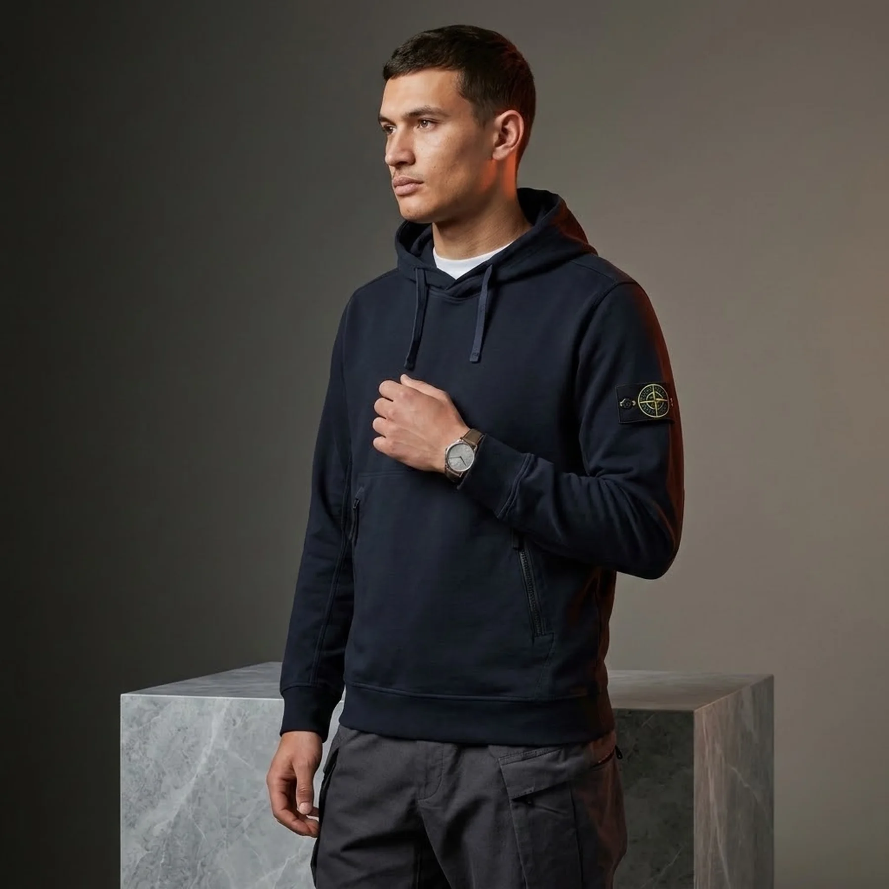Худі чоловіче Stone Island Cotton Zip Pocket Detail Popover Hoodie