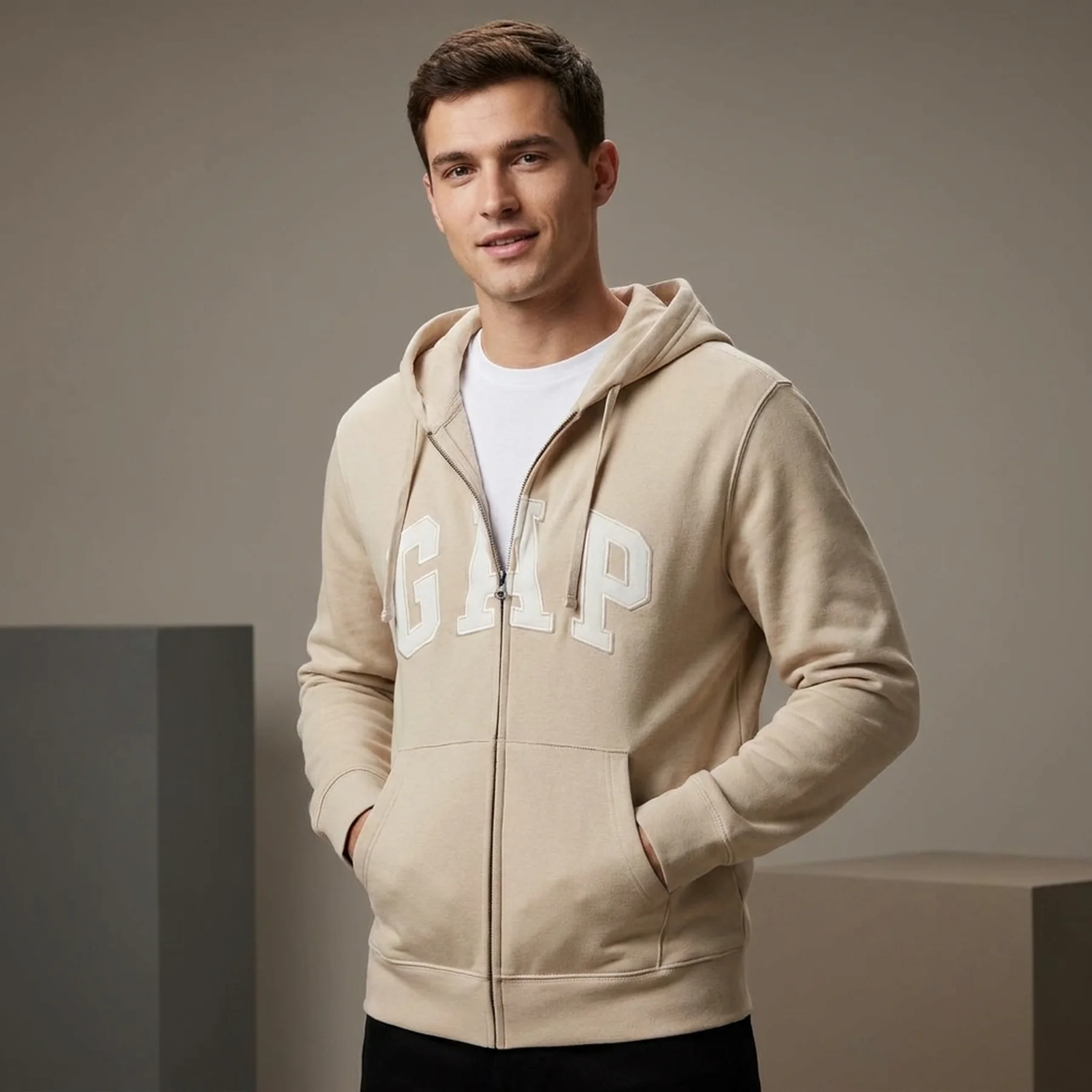 Худі GAP Zip Hoodie Beige