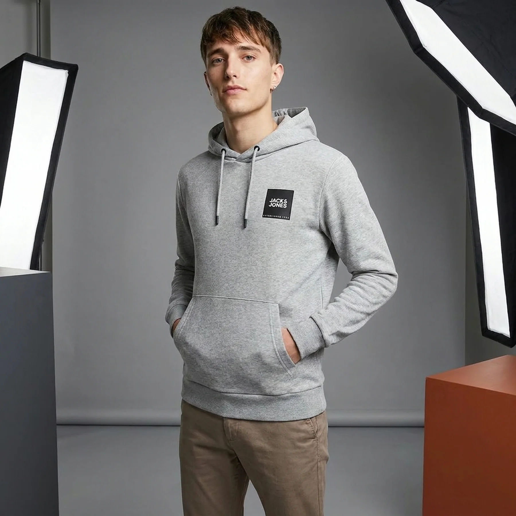 Худі JJLOCK SWEAT HOOD 12213245-Light Grey Melange SMALL Jack & Jones XXL Сірий