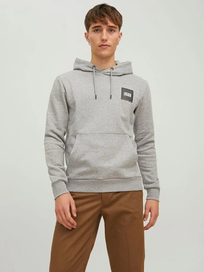 Худі JJLOCK SWEAT HOOD 12213245-Light Grey Melange SMALL Jack & Jones XXL Сірий