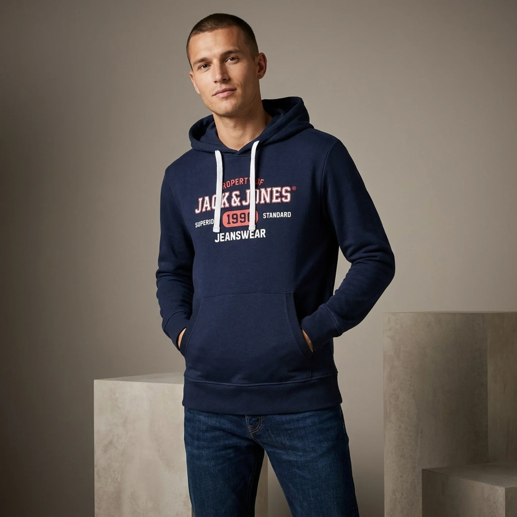 Худі JJSTAMP SWEAT HOOD 12211551-Navy Blazer Jack & Jones XXL Темно-синій