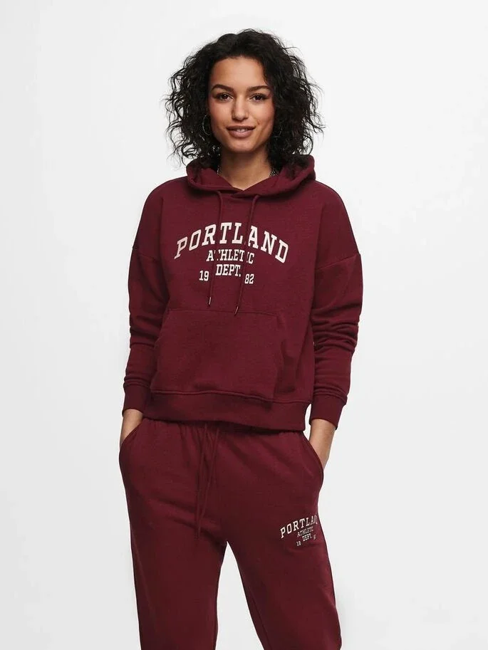 Худі ONLCOLLEGE LIFE L/S HOOD SWT 15235558 Cabernet ONLY XL Бордовий