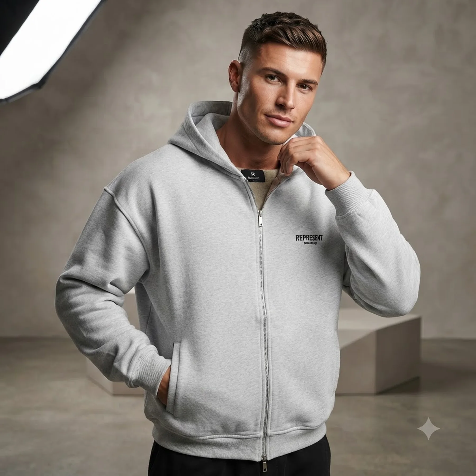 Худі Represent Owners Club Zip Hoodie - Ash Grey Represent