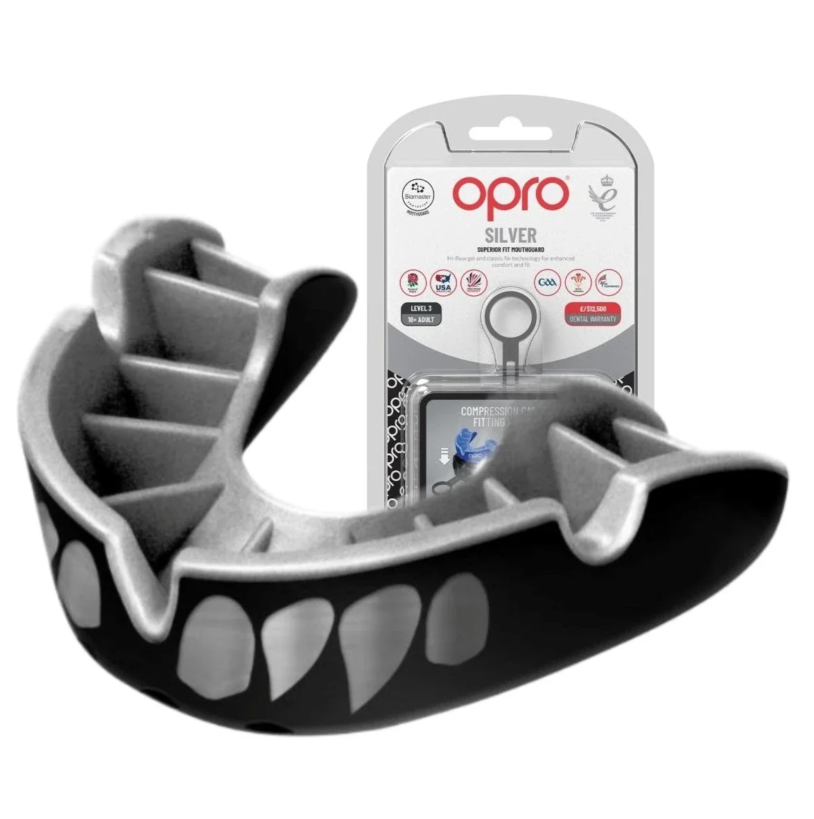 Капа OPRO Silver доросла (вік 11+) Silver Jaws (art.102502012) — Аксесуари