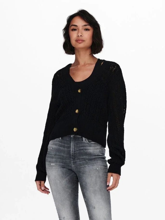 Кардиган ONLNOLA 3/4 CARDIGAN KNT 15233174-Black ONLY L Чорний