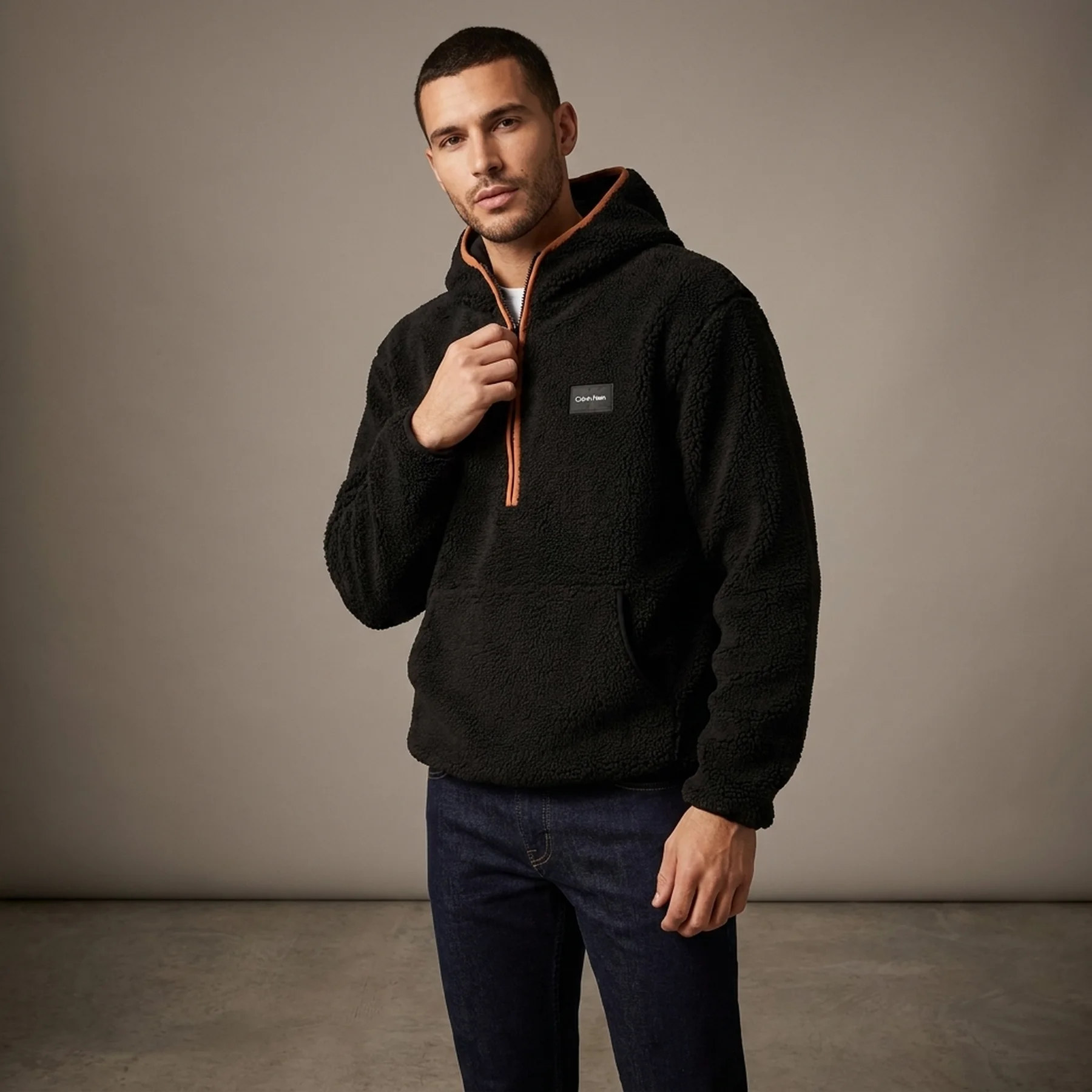 Кофта чоловіча Calvin Klein Jeans Sherpa Zip Neck Hoodie Black (J30J324086)
