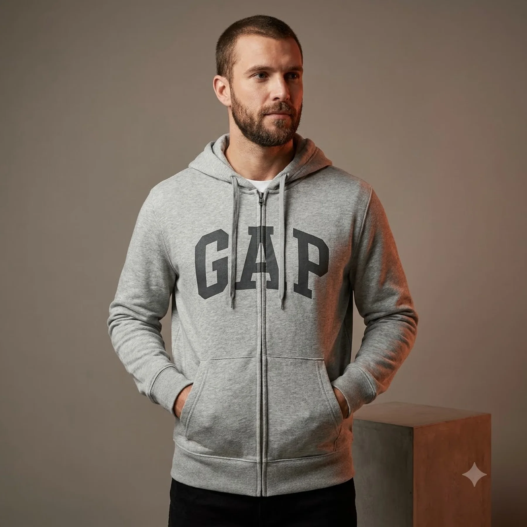 Худі чоловіче Gap Logo Zip Hoodie Grey (218871801)