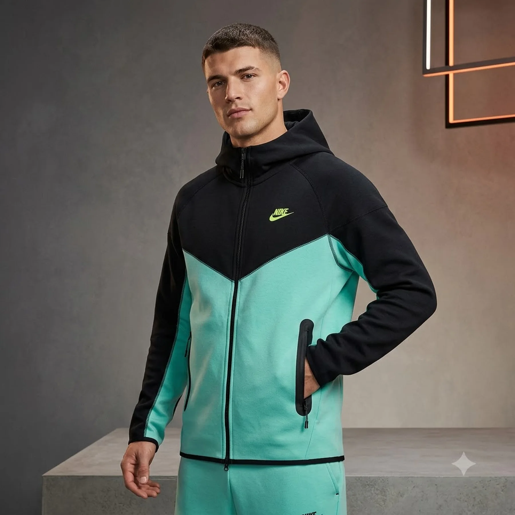 Кофта чоловіча Nike Sportswear Tech Fleece Windrunner Black/Turquoise (HF4432-349)