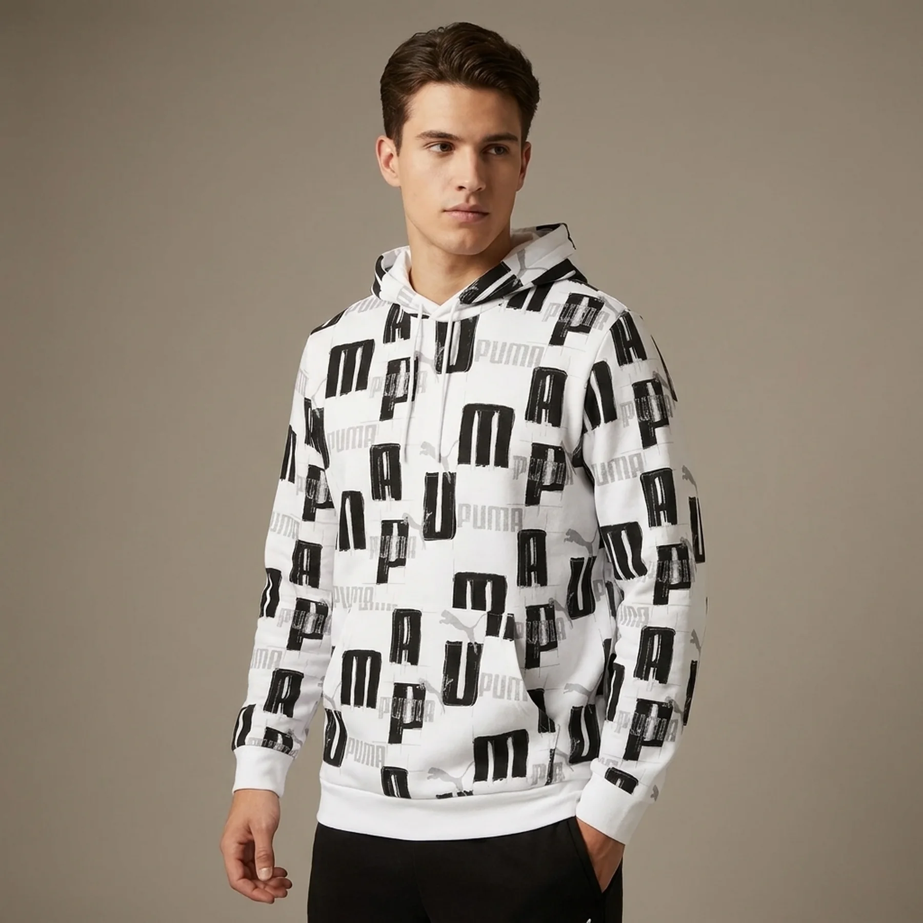 Кофта чоловіча Puma Худі Чоловіче Puma Ess+ Logo Lab Aop Hoodie Fl White/Black 678983-02 (678983-02)