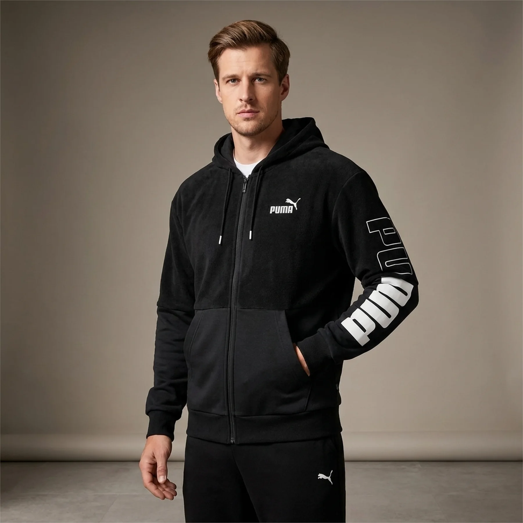 Кофта чоловіча Puma Power Ess+ Full-Zip Hoodie Black (675914-01)