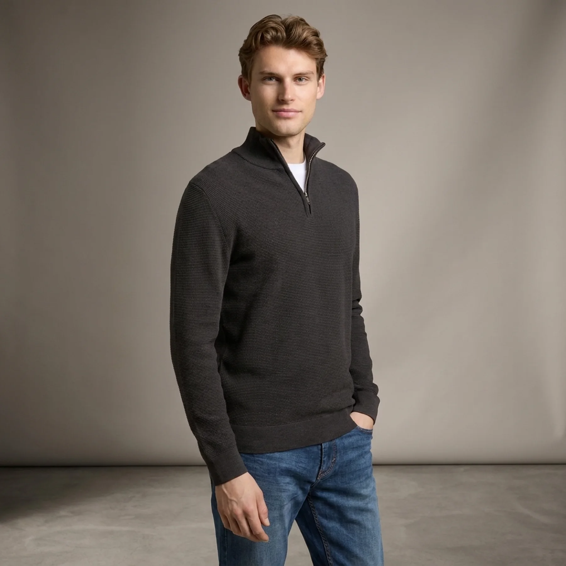 Кофта Men's Cotton Troyer Knit Jumper 1048813-10899 Tom Tailor XXL Темно-сірий