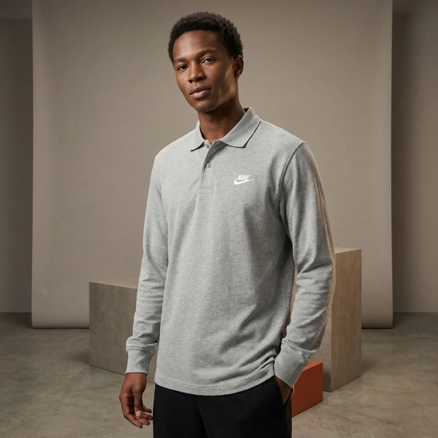 Кофта Nike Club Longsleeve-Polo Grey