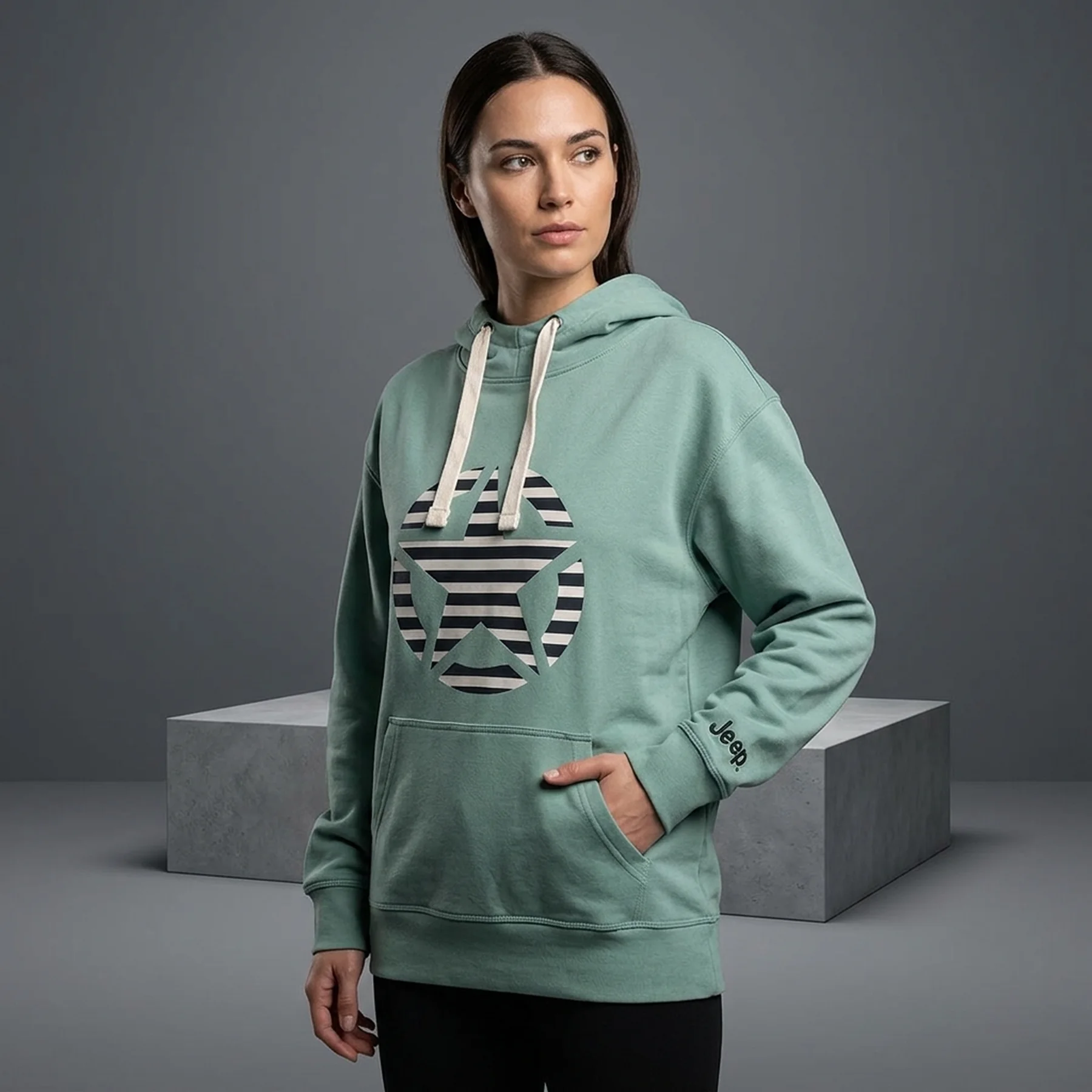 Кофта унісекс Jeep Hooded Oversize Sweatshirt Star Striped Print Turquoise (O102608-E854)