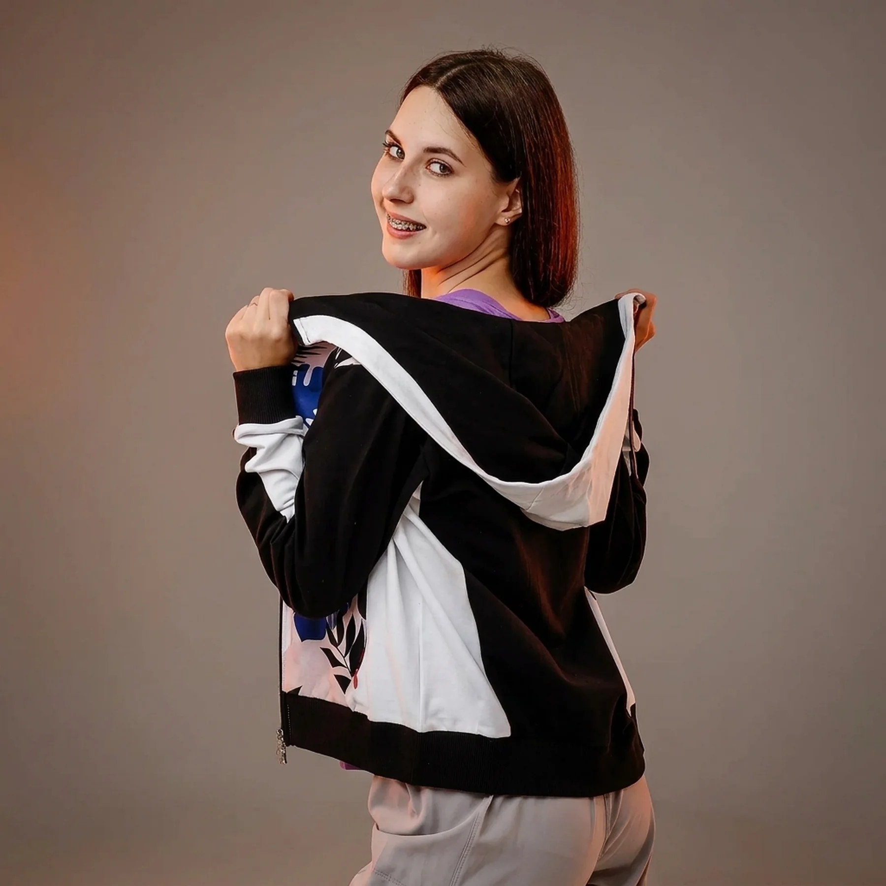 Кофта жіночі Australian Flowers Hoodie Elastic Fleece Insert Jacket Black/White (LSDGC0009-002)