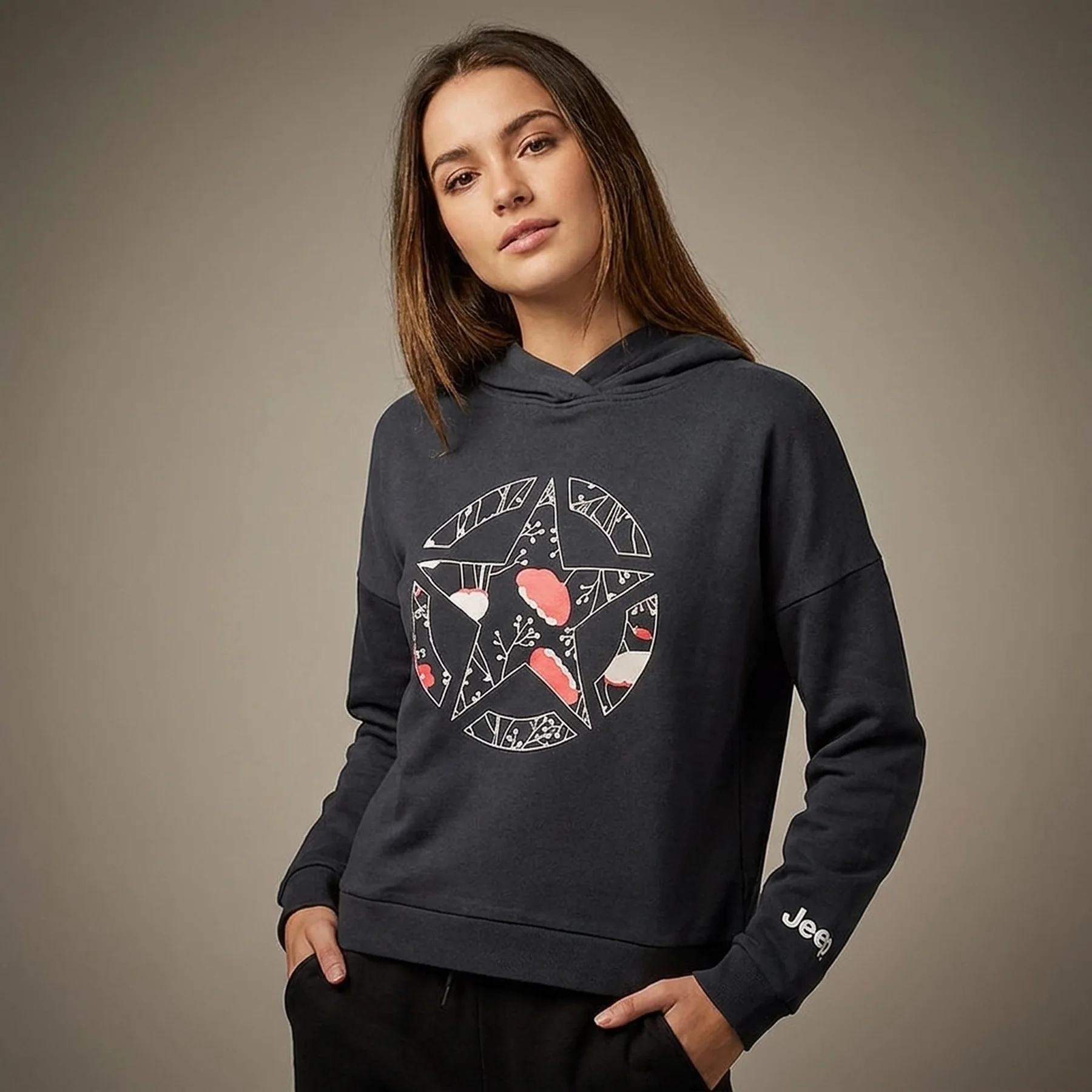 Кофта жіночі Jeep Hooded Cropped Sweatshirt Star Botanical Print (O102607-B000)