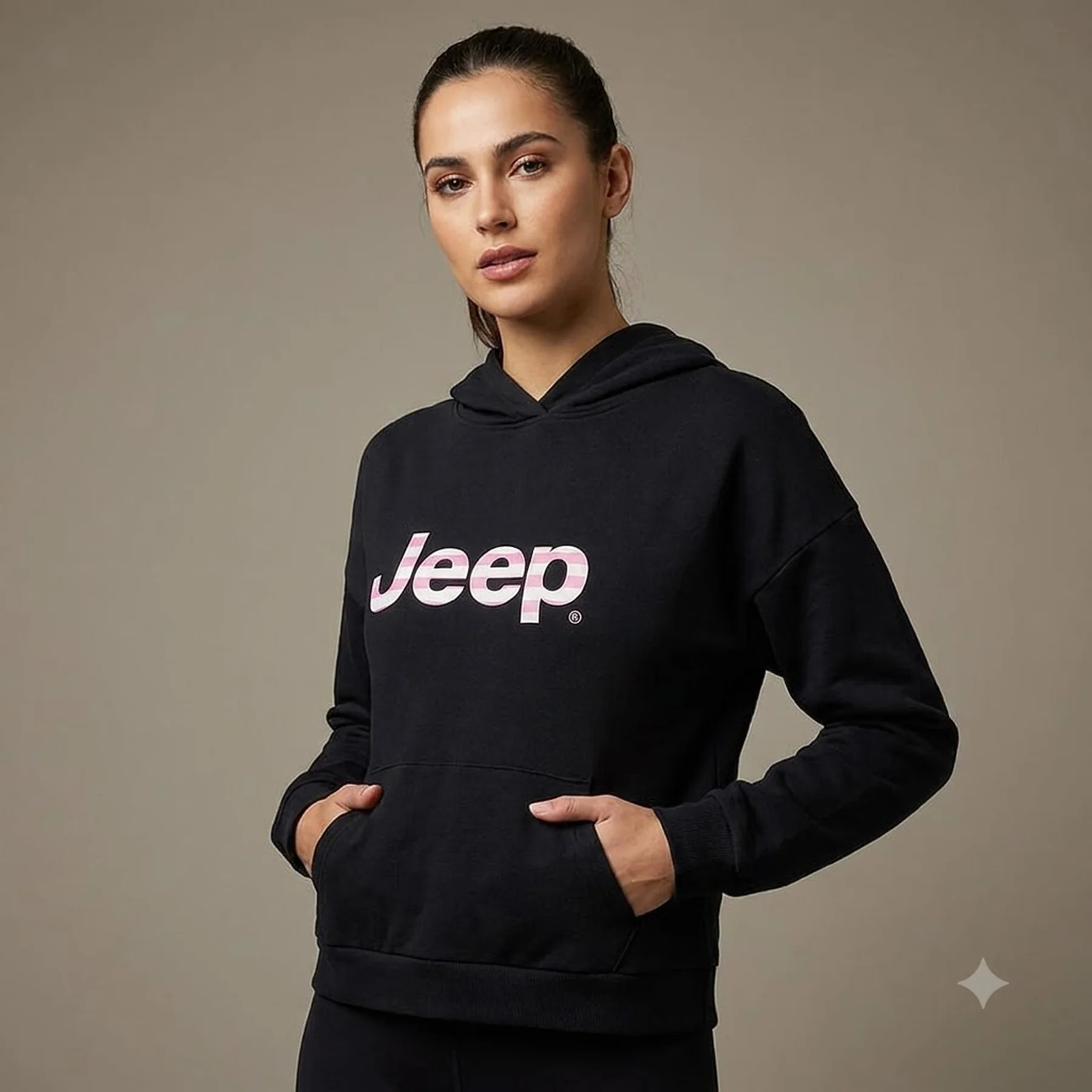 Кофта жіночі Jeep Hooded Cropped Sweatshirt Striped Print Black (O102609-B000)