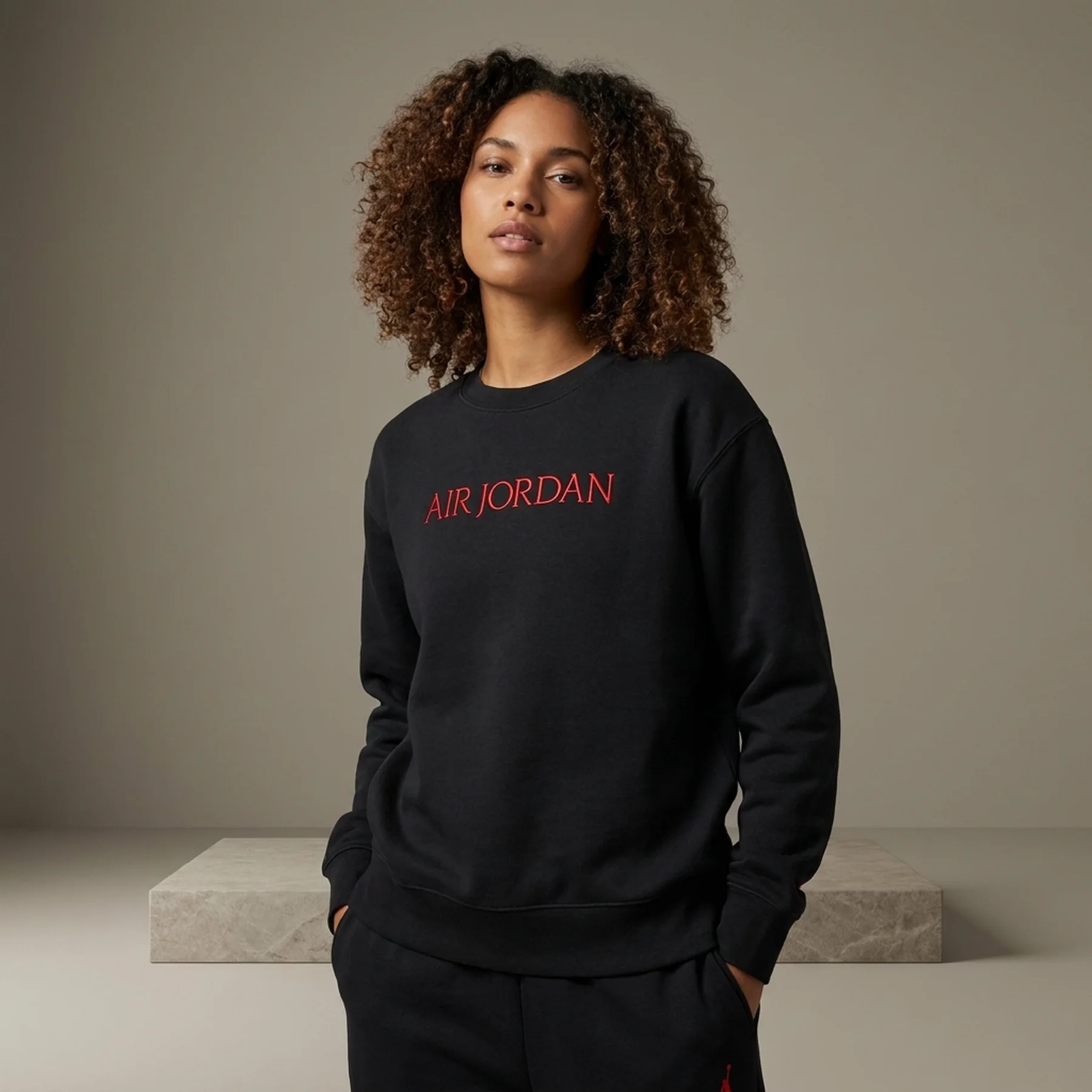 Кофта жіночі Jordan Woodwork W Fleece Crew Sweat Black/Gym Red (DQ4649-010)