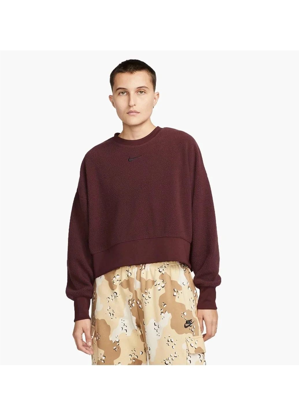 Кофта жіночі Nike Sportswear Plush Cropped Crewneck Sweatshirt Bordo Dq6844-652 (DQ6844-652)