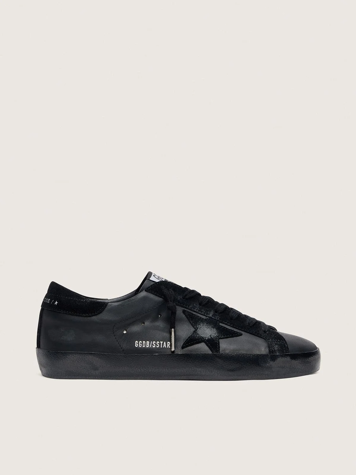 Кросівки чоловічі Golden Goose Men's Super-Star in black nappa with black suede star and heel tab